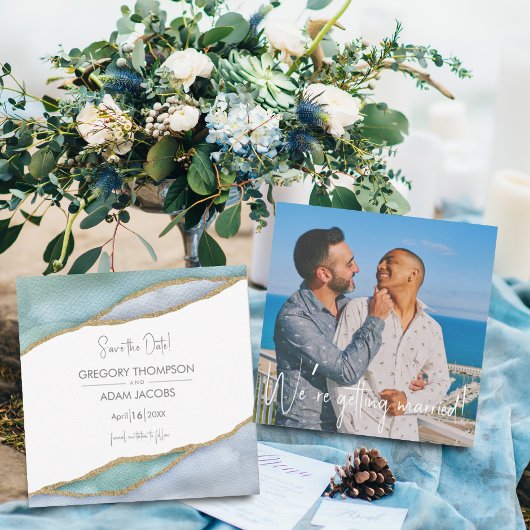 Seaglass Waterverf Gold Accent Weddenfoto Save The Date