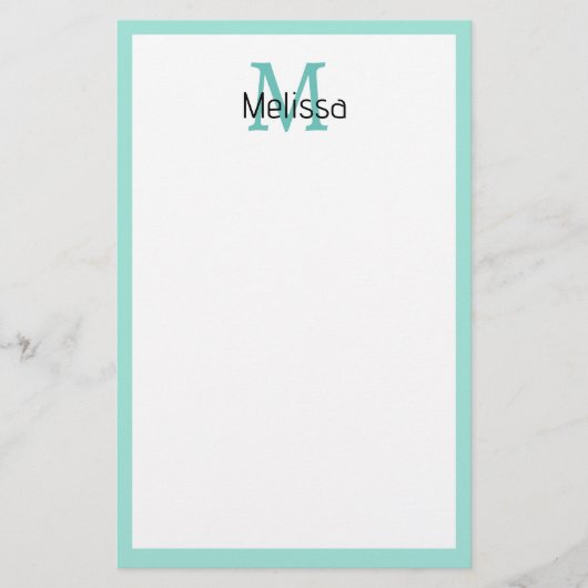 Seaglass Zee Groene Grens Monogram Naam Initiaal Briefpapier (Voorkant)