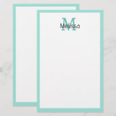 Seaglass Zee Groene Grens Monogram Naam Initiaal Briefpapier (Voorkant / Achterkant)