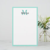 Seaglass Zee Groene Grens Monogram Naam Initiaal Briefpapier (Staand voorkant)