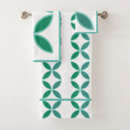 Seagreen blauwgroen floreel patroon op wit bad handdoek