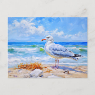 Seagul op het strand van Baltisch zee. impressioni Briefkaart