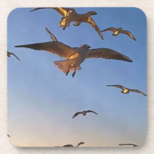 Seagulatie in vliegzwarte omtrek bier onderzetter