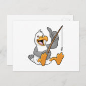 Seagull at Fishing with Fishing Road Briefkaart (Voorkant / Achterkant)