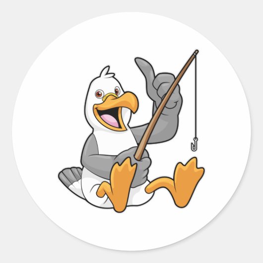 Seagull at Fishing with Fishing Road Ronde Sticker (Voorkant)
