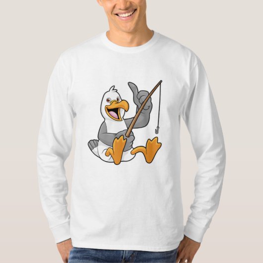 Seagull at Fishing with Fishing Road T-shirt (Voorkant)