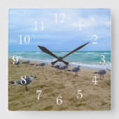 Seagull Beach Clock Vierkante Klok (Voorkant)