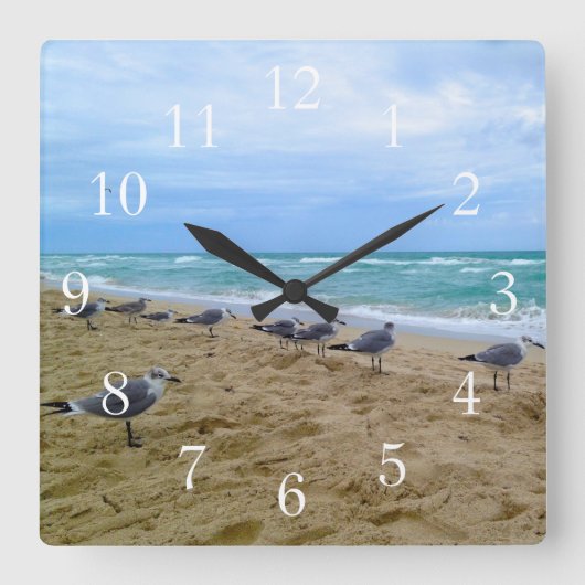 Seagull Beach Clock Vierkante Klok (Voorkant)