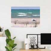 Seagull Beach Waterverf Print (Thuiskantoor)