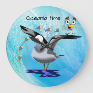 Seagull Bird Fish Ocean Wave Clock Grote Klok