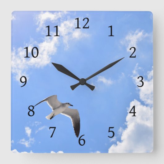 Seagull Bird Foto 145 Vierkante Klok (Voorkant)