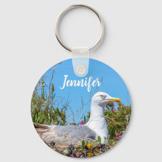 Seagull Bird Personalized Name Sleutelhanger (Voorkant)