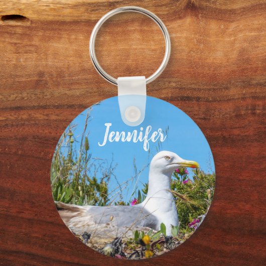Seagull Bird Personalized Name Sleutelhanger (Voorkant)