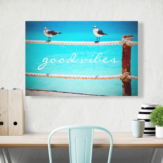 Seagull Birds Ocean Photo Good Vibes Typografie Canvas Afdruk