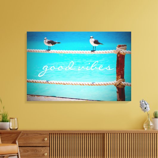 Seagull Birds Ocean Photo Good Vibes Typografie Canvas Afdruk (Insitu (Woonkamer))