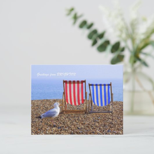Seagull & Deckchairs Briefkaart (Staand voorkant)