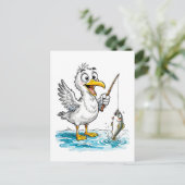 Seagull Fishing with Rod in Shallow Water Briefkaart (Staand voorkant)