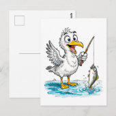 Seagull Fishing with Rod in Shallow Water Briefkaart (Voorkant / Achterkant)