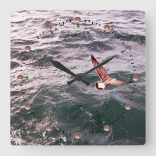 SEAGULL FLYING OVER DE WAVELEN VAN HET ZEE, Roze s Vierkante Klok