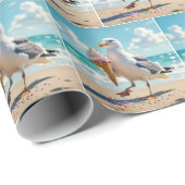 Seagull Holding an Ice Cream Cone Cadeaupapier (Rol Hoek)