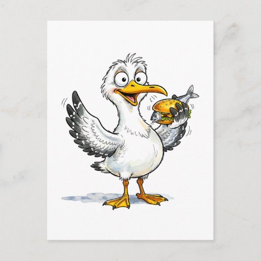 Seagull Holding Fish Sandwich at the Coast Briefkaart (Voorkant)