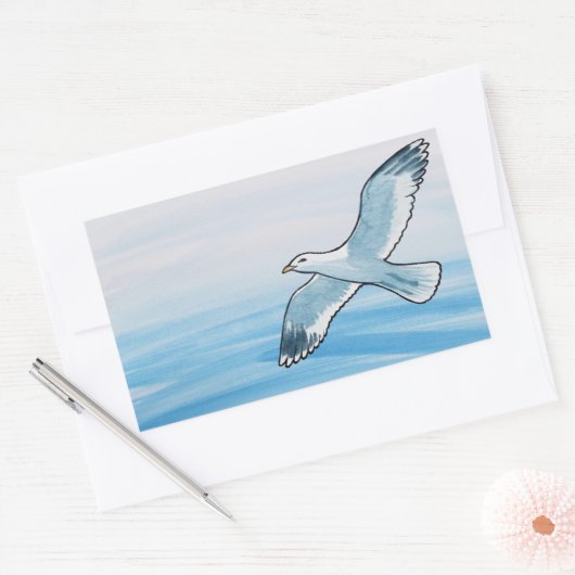Seagull in Flight Rechthoekige Sticker (Envelop)