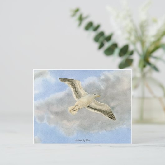 Seagull in the clouds watercolor briefkaart (Staand voorkant)