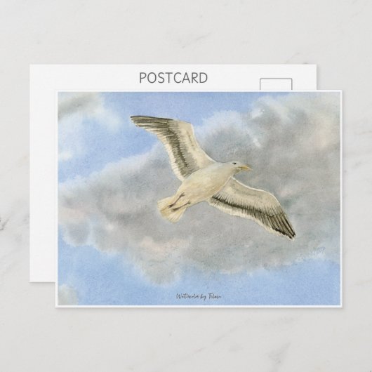 Seagull in the clouds watercolor briefkaart (Voorkant / Achterkant)