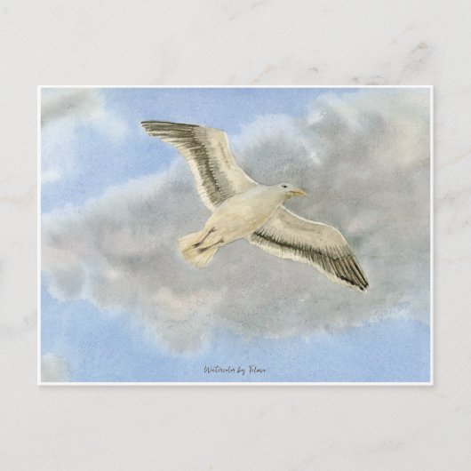 Seagull in the clouds watercolor briefkaart (Voorkant)