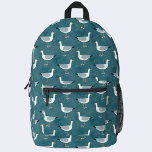 Seagull Nautical Bedrukte Rugzak<br><div class="desc">Een kudde brutale meeuwen op een blauwgroen groene achtergrond. Originele kunst van Nic Squirrell.</div>