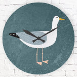 Seagull Nautical Grote Klok<br><div class="desc">Een brutale meeuw die bij de blauwgroen groene oceaan staat. Perfect voor uw strandhuisboot, of voor degenen die van de kust houden.</div>