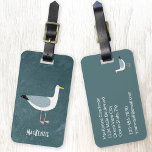 Seagull Nautical Personalized Bagagelabel<br><div class="desc">Een juktige zeemeeuw die staat bij de blauwgroen groene oceaan. Ideaal voor mensen die van vogels houden en voor de kust. Verander de naam op de voorzijde en contactgegevens op de achterzijde.</div>