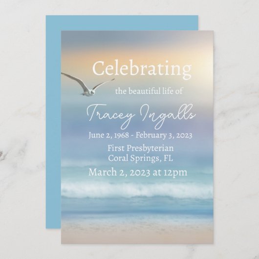 Seagull Ocean Sunset Funeral Invitation Kaart (Voorkant / Achterkant)