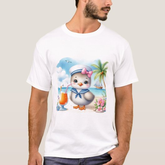Seagull on the Beach Coastal Summer T-Shirt (Voorkant)