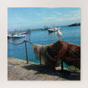 Seagull op Gevist netten in Folkestone Harbour Legpuzzel