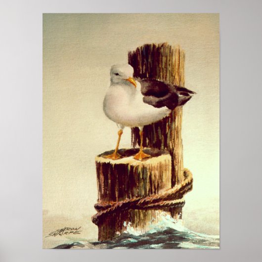 SEAGULL & PILINGS 2 van SHARON SHARPE Poster (Voorkant)