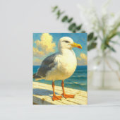 Seagull Postcard | Coastal Beach Bird Art Feestdagenkaart (Staand voorkant)