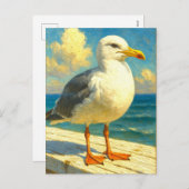 Seagull Postcard | Coastal Beach Bird Art Feestdagenkaart (Voorkant / Achterkant)