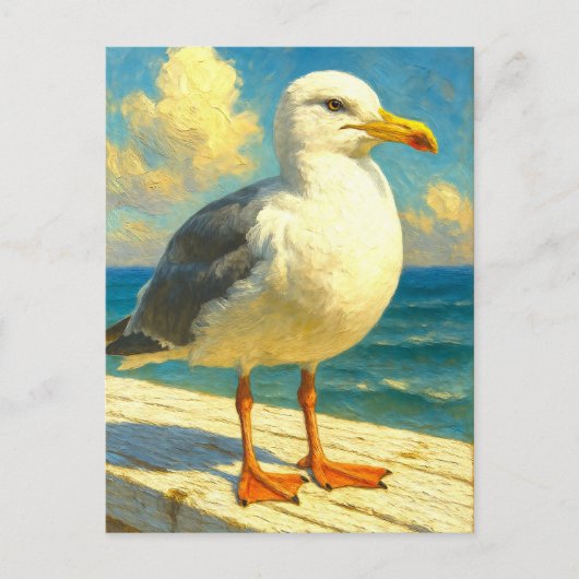 Seagull Postcard | Coastal Beach Bird Art Feestdagenkaart (Voorkant)