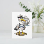 Seagull Sailor with Rope and Ship Background Briefkaart (Staand voorkant)
