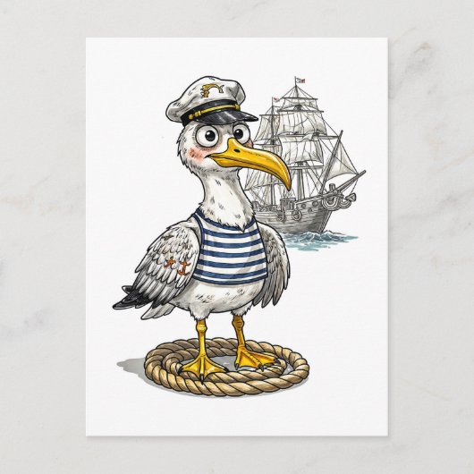 Seagull Sailor with Rope and Ship Background Briefkaart (Voorkant)