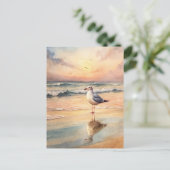 Seagull Sea Shore Sunset Ocean Watercolor Painting Briefkaart (Staand voorkant)