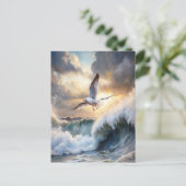 Seagull Soaring Waves Storm Clouds Ocean Coastal Briefkaart (Staand voorkant)