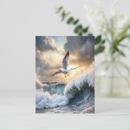 Seagull Soaring Waves Storm Clouds Ocean Coastal Briefkaart (Staand voorkant)