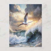 Seagull Soaring Waves Storm Clouds Ocean Coastal Briefkaart (Voorkant)