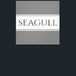 SEAGULL Stijlvolle moderne grijze witte racestrepe Canvas Afdruk<br><div class="desc">Dit ontwerp aan zee is voorzien van SEAGULL-tekst in witte racestrepen in het midden tegen lichtgrijze buitenstrepen. De tekst kan gepersonaliseerd worden.</div>