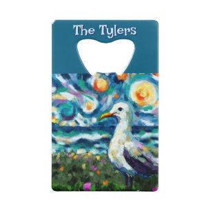 Seagull Van Gogh Style Beach gepersonaliseerd Creditkaart Flessenopener