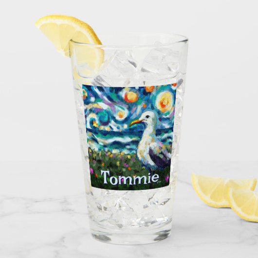Seagull Van Gogh Style Beach gepersonaliseerd Glas (Voorkant ijs)