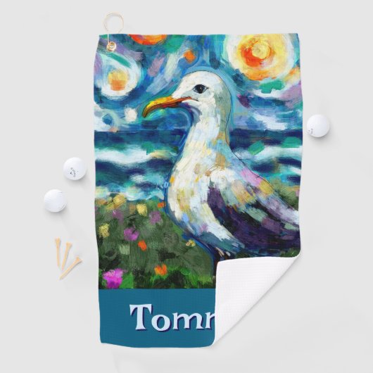 Seagull Van Gogh Style Beach gepersonaliseerd Golfhanddoek (Insitu)