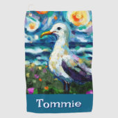 Seagull Van Gogh Style Beach gepersonaliseerd Golfhanddoek (Voorkant)